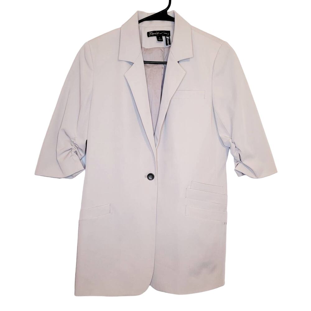 Elizabeth and James womens grey ruched sleeve one button modern oversized blazer